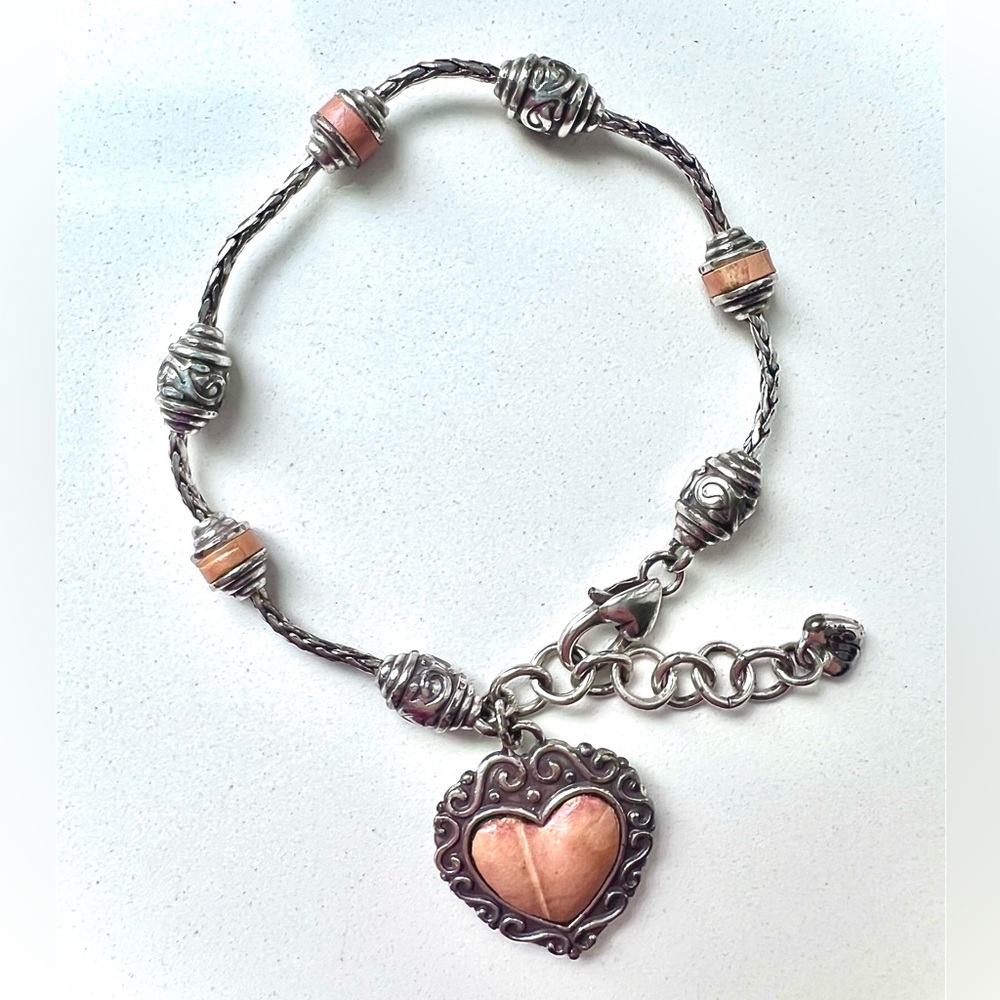 Brighton - Heart Charm Silver Bracelet with Pink Accents 🩷
